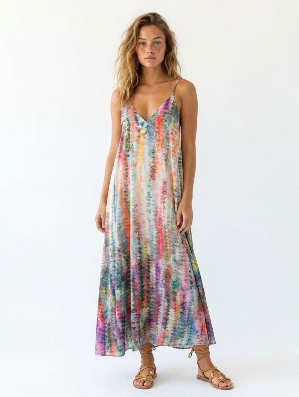 Nicole Miller New York Abstract Watercolor Slip Maxi Dress - Med